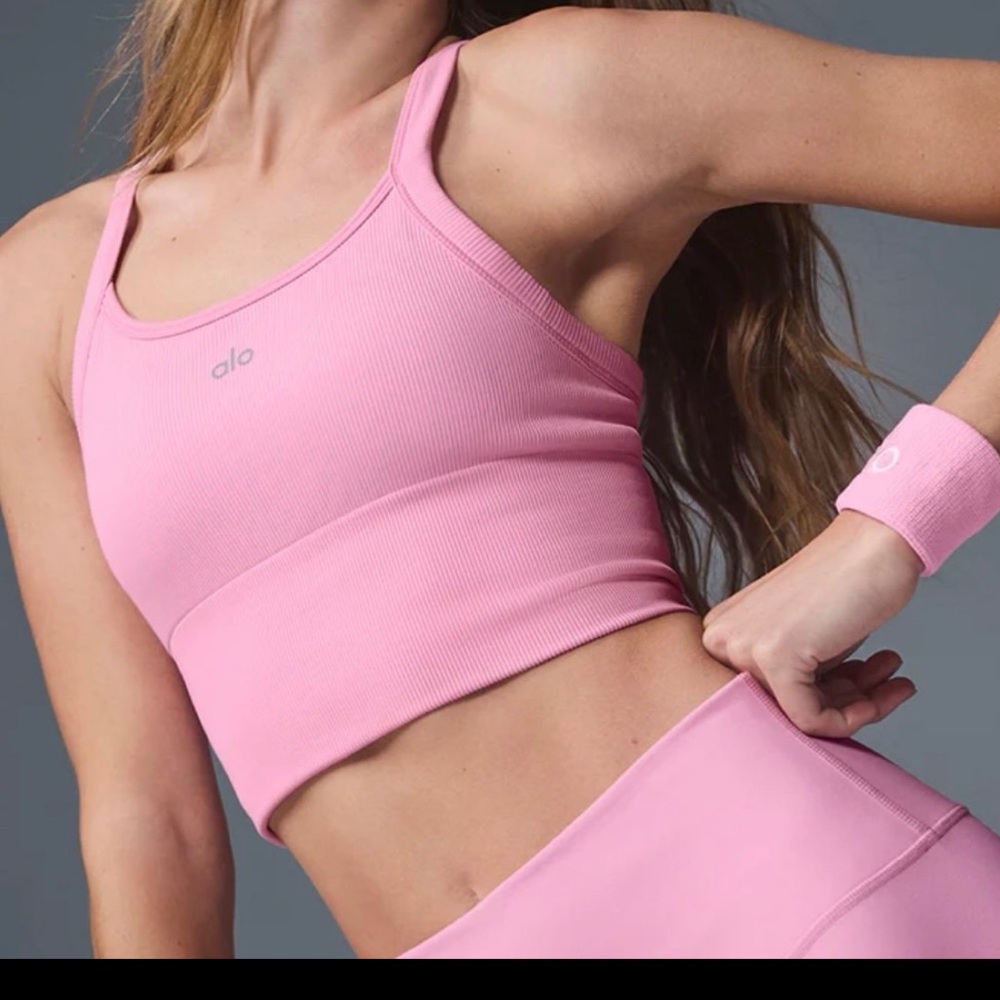 ALO Yoga Bubblegum Pink Ribbed Crop Tank - Picture 11 of 11